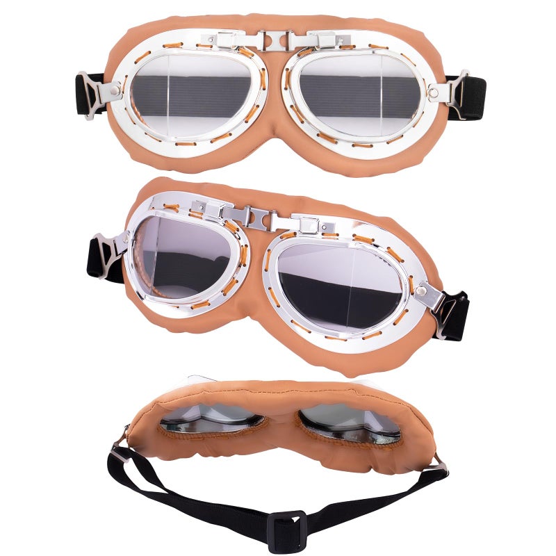 Peicees Vintage Helmet Goggles Motorcycle Goggles Bike Motorcross Pilot Goggle, Copper Silver-Clear - Image 2